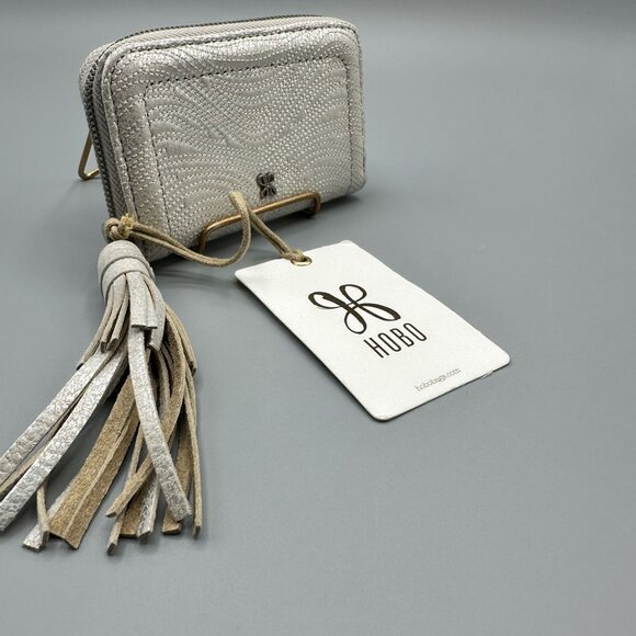 HOBO Nila Small Leather Zip Around Wallet Card Case Silver Zebra NV-22658SILV - Picture 1 of 16